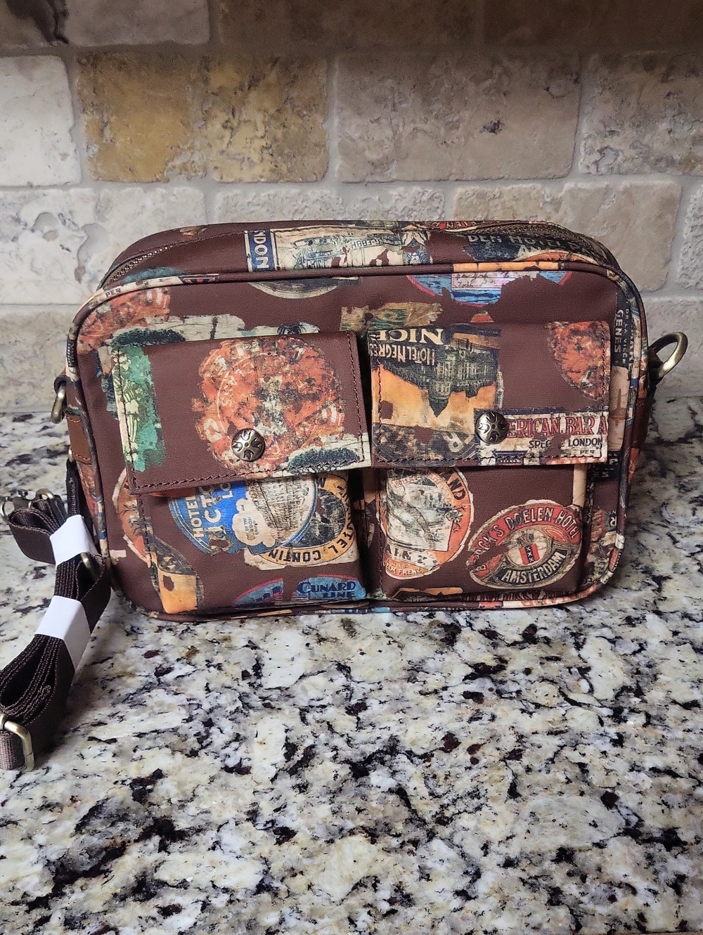 Patricia Nash Travel Sticker Sling Belt Bag Crossbody